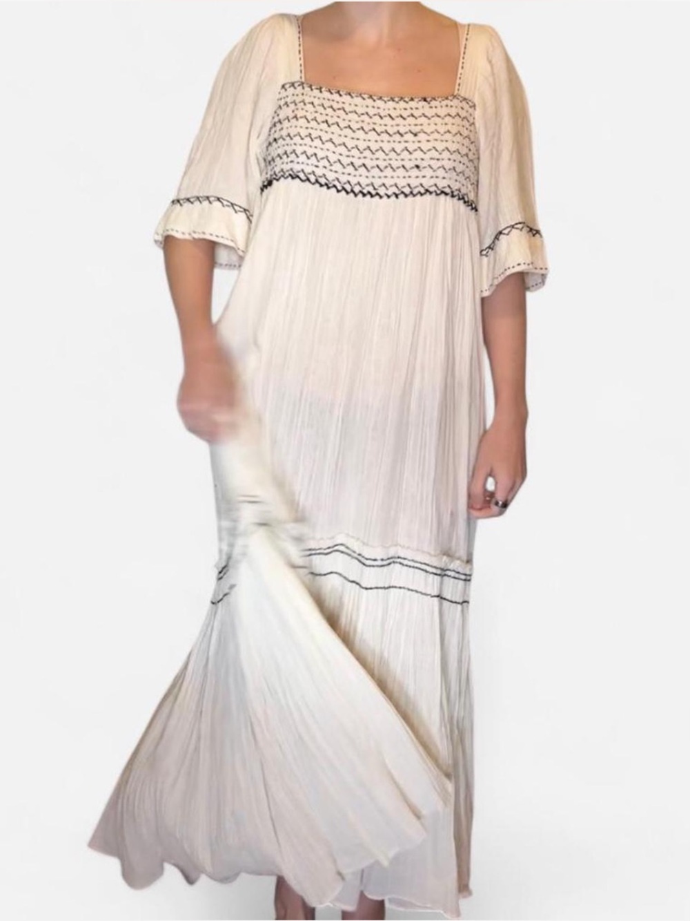 NWT Free People White Embroidered Boho Tassel Maxi Dress